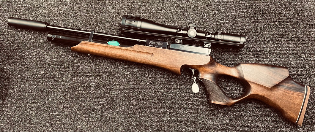 Pre-owned .177 Weihrauch HW100T Walnut + Hawke 4-16x50AO Scope