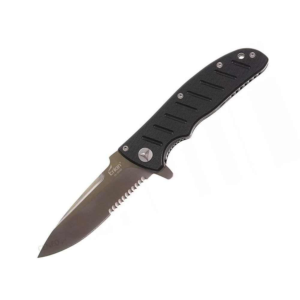 Enlan EZO-Tact-Serrated Black Folding Knife (Locking) No18